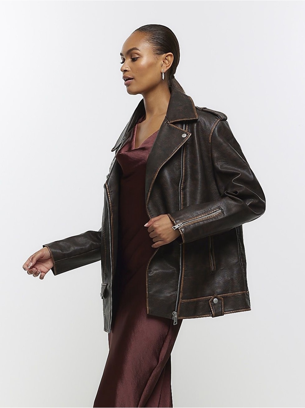 H&M Brown Leather Moto Jacket